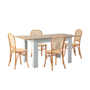 160cm Extendable Dining Table with 4PCS Dining Chairs Rattan Natural