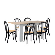 160cm Extendable Dining Table with 6PCS Crossback Dining Chairs Black