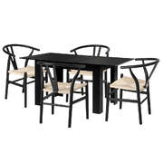 160cm Extendable Dining Table with 4x Hans Wegner Dining Chairs Black