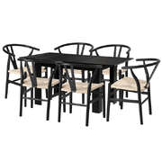 160cm Extendable Dining Table with 6x Hans Wegner Dining Chairs Black