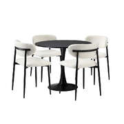 90cm Round Dining Table with 4x Dining Chairs Boucle Black&White