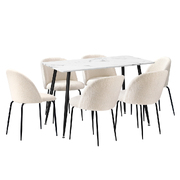 120cm Rectangle Dining Table with 6PCS Chairs White Sherpa