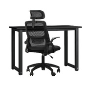 Home Office Desk and Chair Set Computer Desk Mesh Office Chair Black