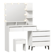 Dressing Table Stool Set Makeup Mirror 10 LED Bulbs Cabinet White