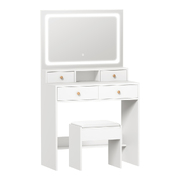 Dressing Table Stool Set LED Mirror Vanity Desk with Drawers White