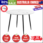 110cm Dining Table Round Wooden Table With Marble Effect Metal Legs WH