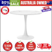 90cm Dining Table Kitchen Marble Tulip Round Metal Leg White