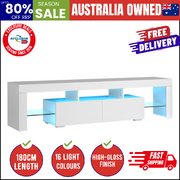 TV Cabinet Entertainment Unit Stand LED RGB Gloss Furniture White 180CM