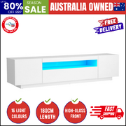 TV Cabinet Entertainment Unit Stand Gloss RGB LED Furniture White 180CM