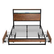 Metal Bed Frame Double LED Storage Headboard USB Charging & 2 Drawers