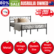 Metal Bed Frame Queen Size Bed Base Platform Black SIS