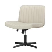 Mid Back Office Chair Wide Seat PU Leather Beige