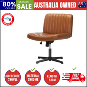 Mid Back Office Chair Wide Seat PU Leather Brown