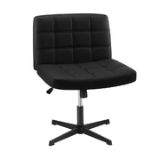 Mid Back Armless Office Desk Chair Wide Seat Leather Black No Wheels