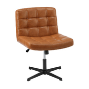 Mid Back Armless Office Desk Chair Wide Seat Leather Brown No Wheels