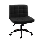 Mid Back Armless Office Desk Chair Wide Seat PU Leather Black w/Wheels