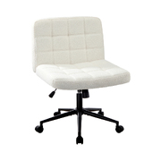 Mid Back Armless Office Desk Chair Wide Seat Boucle White Wheels