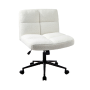 Mid Back Armless Office Desk Chair Wide Seat with Wheels Boucle White