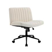 Mid Back Office Chair Wide Seat with Wheels Linen Beige