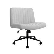 Mid Back Office Chair Wide Seat with Wheels Linen Grey