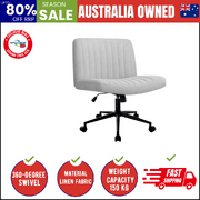 Mid Back Office Chair Wide Seat with Wheels Linen Grey