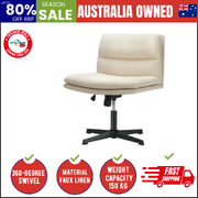 Mid Back Armless Office Chair Wide Seat Linen Beige