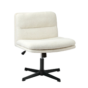 Mid Back Armless Office Boucle Desk Chair Wide Seat No Wheels White