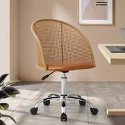 Rattan Office Chair PU Leather Seat Light Brown