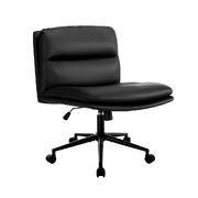 Mid Back Office Chair Wide Seat Leather Black with Wheels