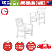  Outdoor Armchair Wooden Patio Furniture 2PCS Chairs Set Garden Seat White