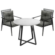 Outdoor Dining Set 2 Seater Marble Table Patio Furniture Rattan Armchair