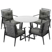 Outdoor Dining Set 4 Seater Marble Table Patio Furniture Rattan Armchair