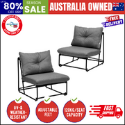 2PCS Outdoor Dining Chairs Patio Furniture Sofa Lounge Chair Garden Grey