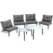 6PCS Outdoor Sofa Set 2-in-1 Coffee Table with Chairs Grey