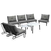 8PCS Outdoor Sofa Set Nesting Coffee Table with Chairs Grey