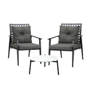 3pcs Outdoor Patio Set 50cm Marble Table Rattan Chairs