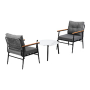 3pcs Outdoor Patio Set 50cm Table Grey and Black Armchairs