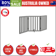 Wooden Pet Gate Dog Fence Safety Stair Barrier Security Door 3-Panel Grey