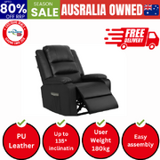 Recliner Chair Armchair with Side Pocket Leather Black