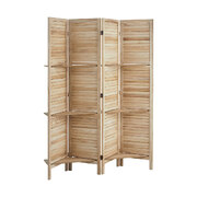 4 Panel Room Divider With Shelves Timber Wooden Natural