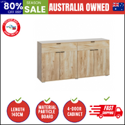 Sideboard Buffet Storage Cabinet High Gloss 4 Doors 2 Drawers Natural