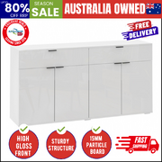 Sideboard Buffet Storage Cabinet High Gloss 4 Doors 2 Drawers White