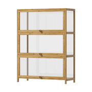 Display Cabinet Storage 3-Tier Shelves Clear Bookcase Stand Rack Oak