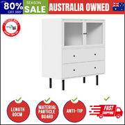 Sideboard Tempered Glass Door 2 Drawers White