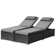 2x Sun Lounge Wicker Lounger with Adjustable Backrest