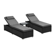 2X Sun Lounge Wicker Lounger Table Patio Furniture Outdoor Setting Day Bed