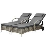 2x Sun Lounge Adjustable Backrest Wicker Grey