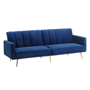 Sofa Bed 3-Seater Recliner Convertible Lounge Couch Sofabed Velvet Blue