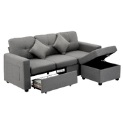 Sofa Lounge Set 3 Seater Chaise Modular Couch Drawers Ottoman Fabric