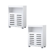 Shoe Rack Shoes Storage Cabinet Organiser Shelf 2 Doors White Set of 2